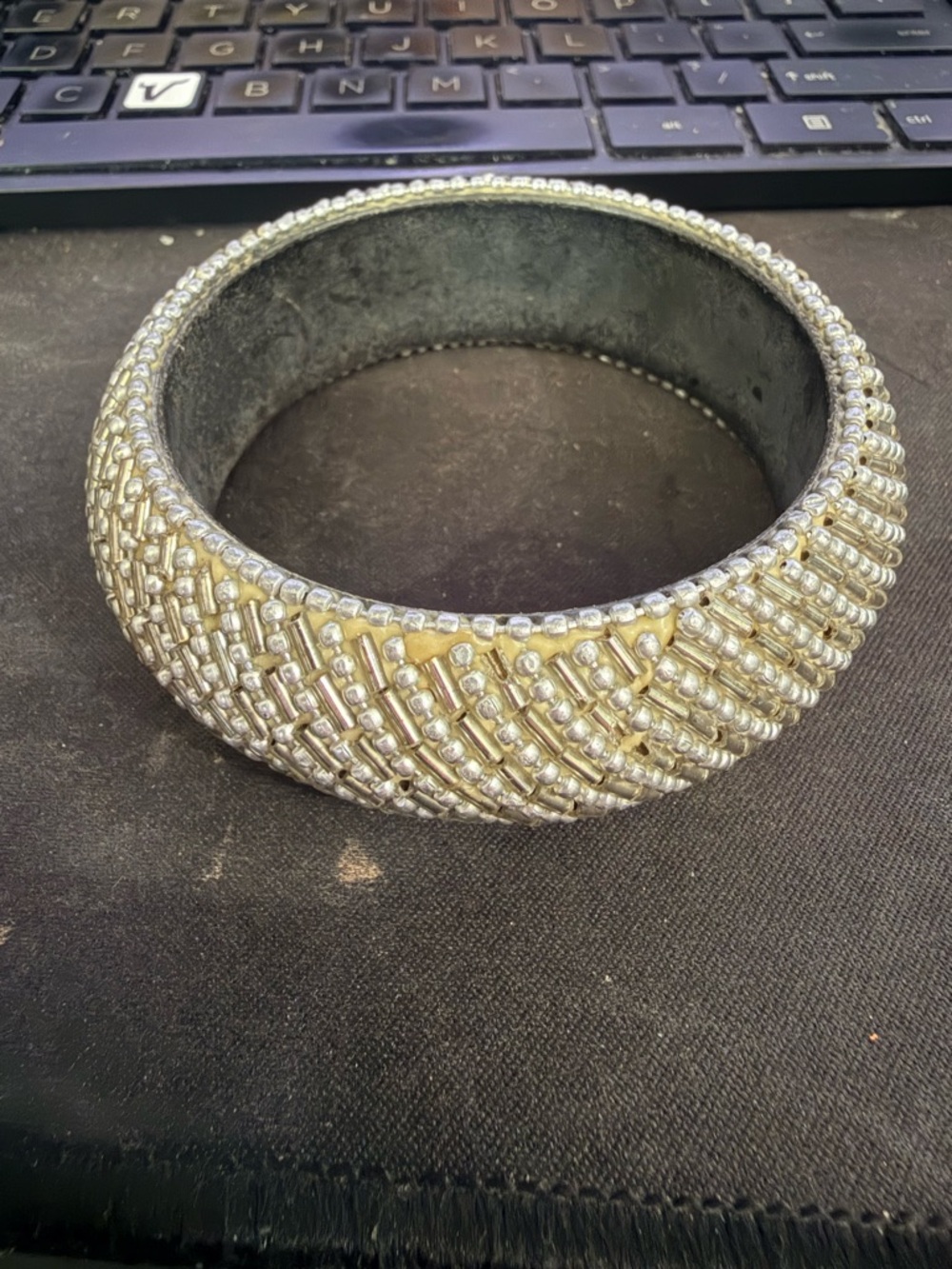 Chunky Gold Silver Mixed Metal Beaded Statement Bangle Bracelet - Picture 3 of 7